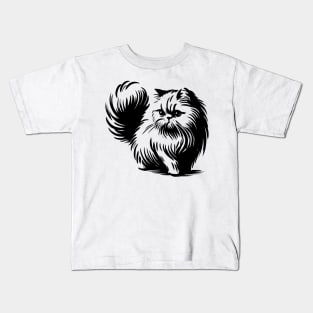 Stick figure of Persian cat in black ink Kids T-Shirt